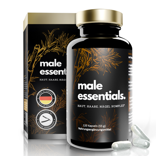 male essentials. Haut Haare & Bart | Biotin Zink Selen Silizium | Bartwuchs, Bartpflege für Männer