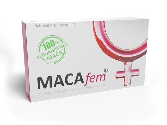 MACAfem® Maca Kapseln hochdosiert | Wechseljahre Kapseln für die Frau | k. chem. Libido Booster.