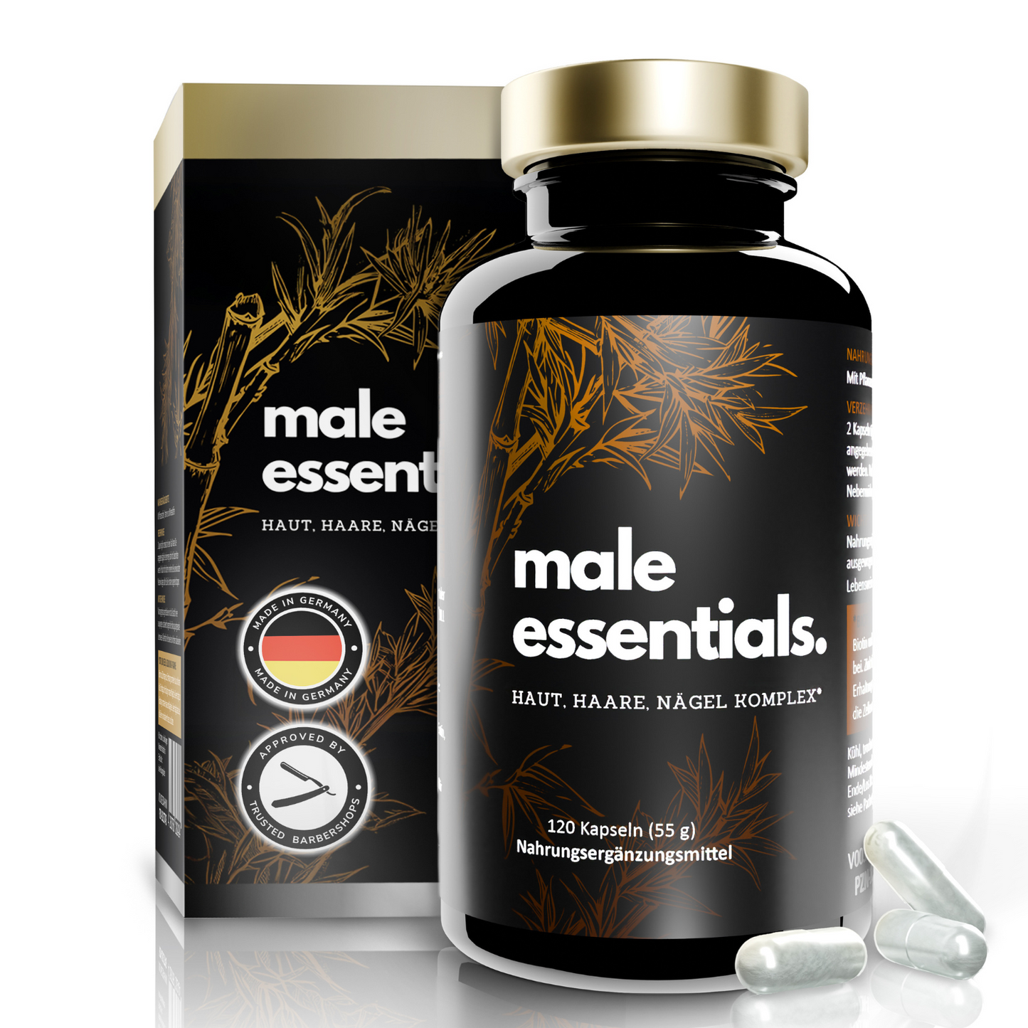 male essentials. Haut Haare & Bart | Biotin Zink Selen Silizium | Bartwuchs, Bartpflege für Männer