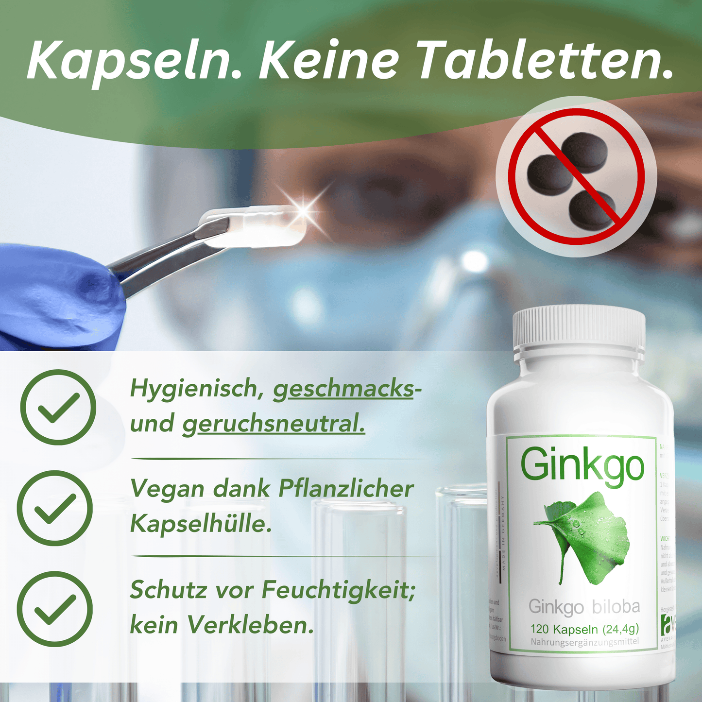avenar pharma® Ginkgo biloba Kapseln 420mg | Blattpulver als Extrakt | Fokus Konzentration SEHR GUT