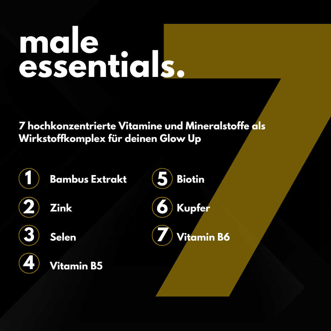 male essentials. Haut Haare & Bart | Biotin Zink Selen Silizium | Bartwuchs, Bartpflege für Männer