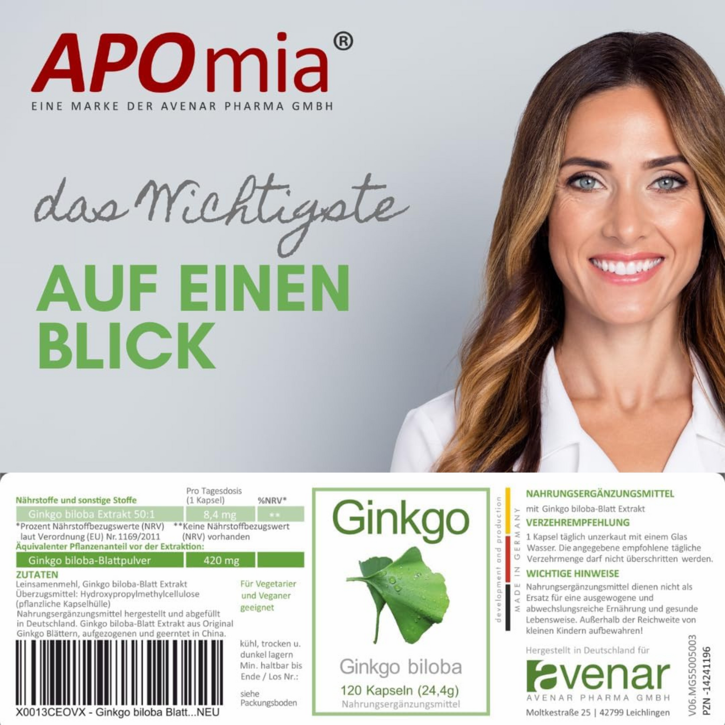 avenar pharma® Ginkgo biloba Kapseln 420mg | Blattpulver als Extrakt | Fokus Konzentration SEHR GUT