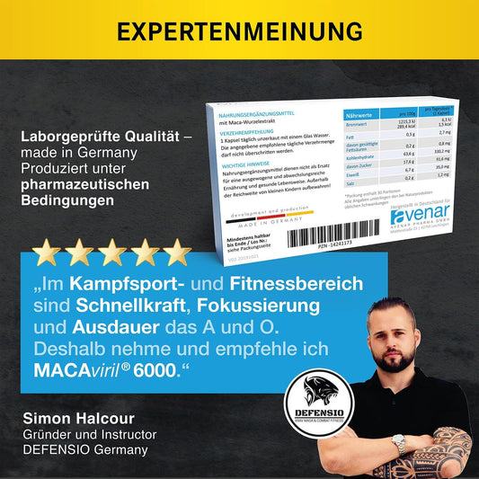 MACAviril 6000® Maca Kapseln hochdosiert für den Mann | k. chem Potenzmittel, Testosteron Booster