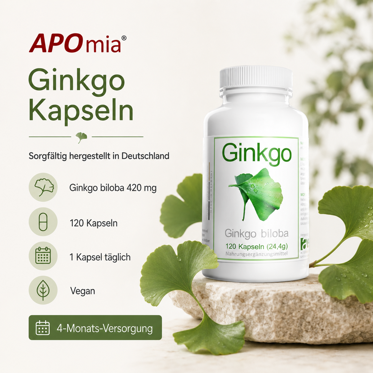 avenar pharma® Ginkgo biloba Kapseln 420mg | Blattpulver als Extrakt | Fokus Konzentration SEHR GUT