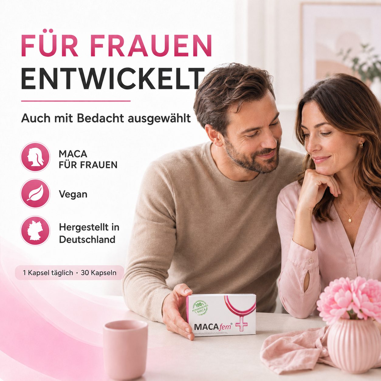 MACAfem® Maca Kapseln hochdosiert | Wechseljahre Kapseln für die Frau | k. chem. Libido Booster.