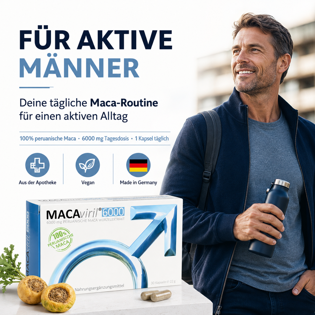 MACAviril 6000® Maca Kapseln hochdosiert für den Mann | k. chem Potenzmittel, Testosteron Booster