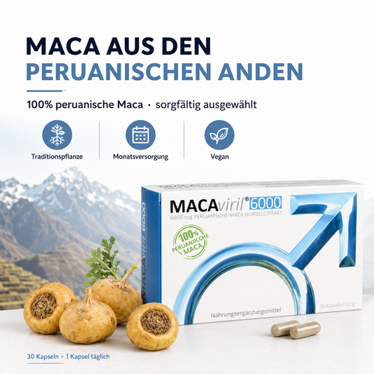 MACAviril 6000® Maca Kapseln hochdosiert für den Mann | k. chem Potenzmittel, Testosteron Booster