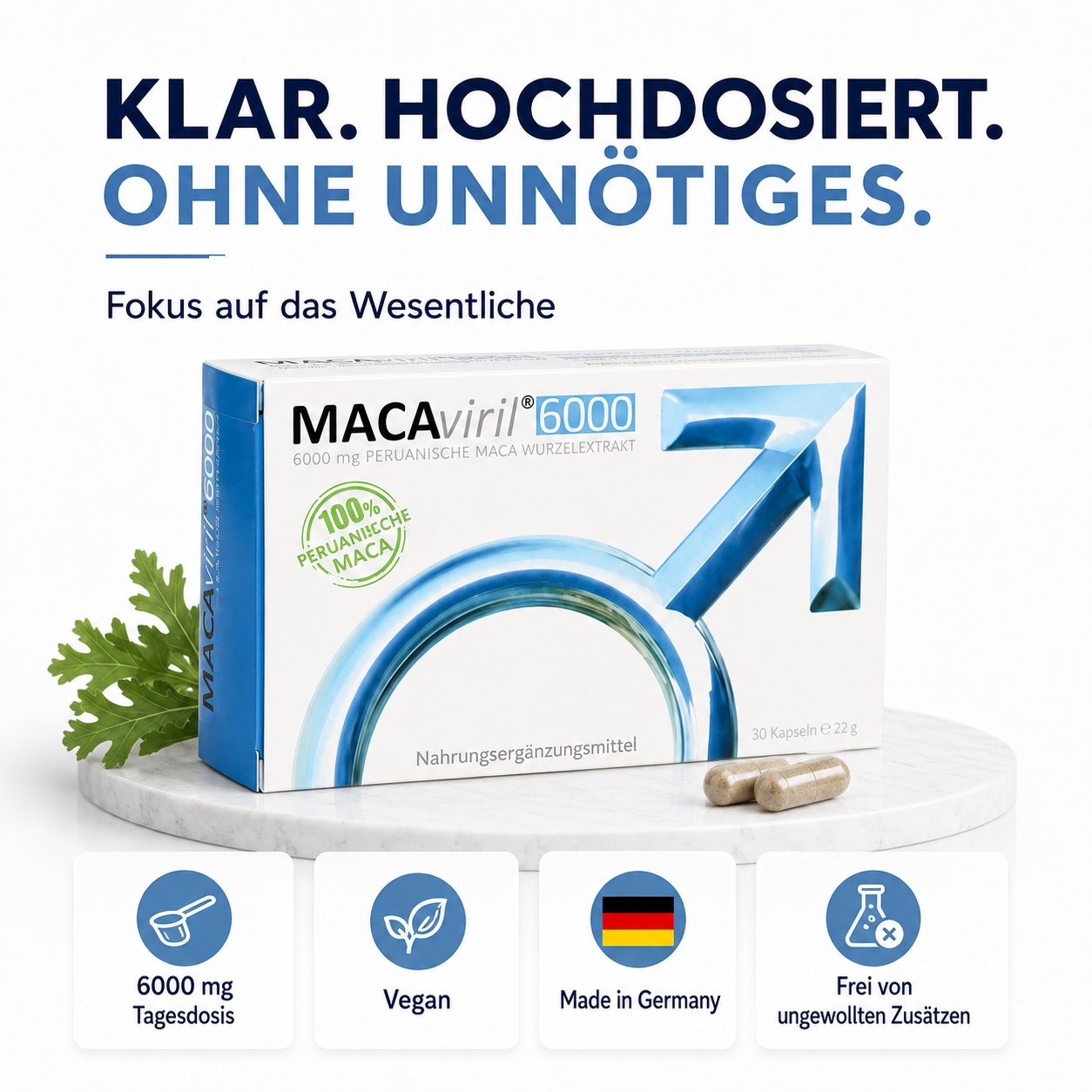 MACAviril 6000® Maca Kapseln hochdosiert für den Mann | k. chem Potenzmittel, Testosteron Booster