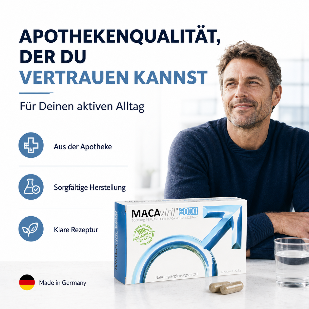 MACAviril 6000® Maca Kapseln hochdosiert für den Mann | k. chem Potenzmittel, Testosteron Booster