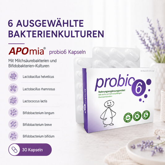 probio6 Kapseln | Mit 6 Premium Bakterienkulturen Darmbakterien | 30 Kapseln | Monatsversorgung