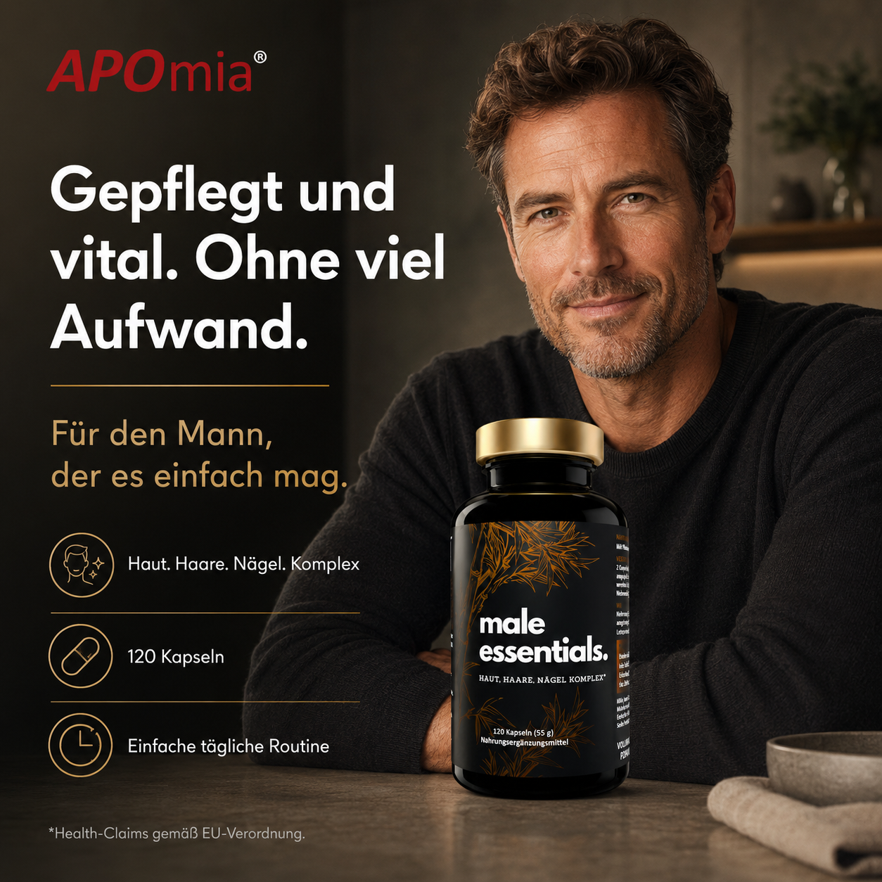 male essentials. Haut Haare & Bart | Biotin Zink Selen Silizium | Bartwuchs, Bartpflege für Männer